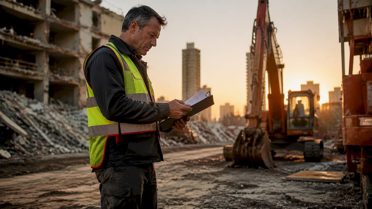 Inspector reviewing asbestos disposal violations at site