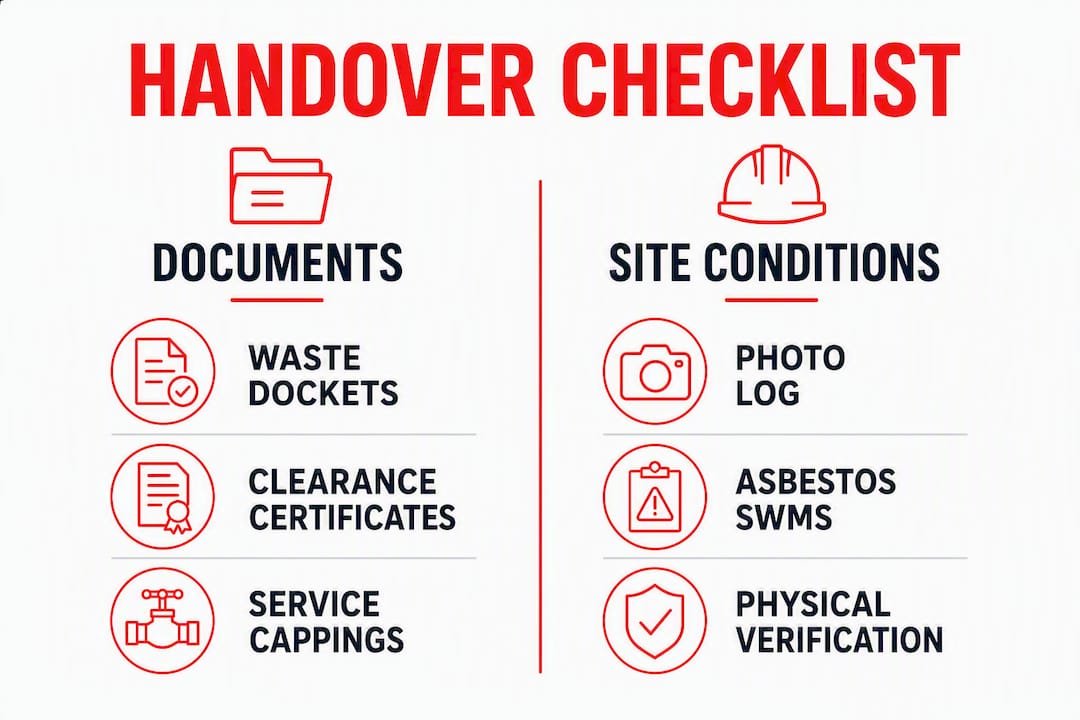 Infographic displaying compliant handover checklist categories