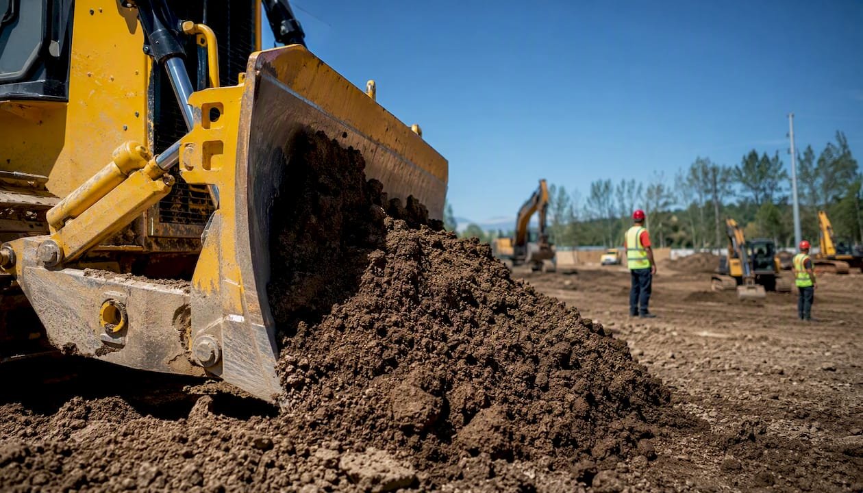 Wide view of bulk excavation site with machinery