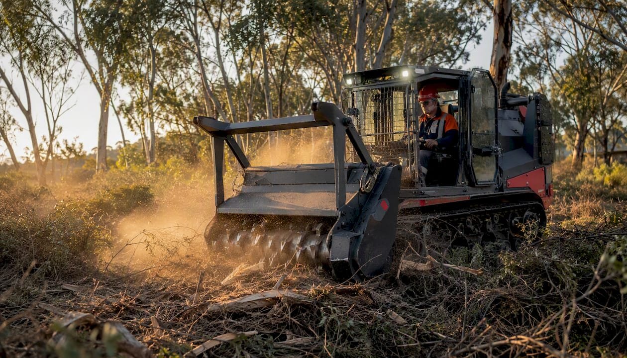 Forestry mulching machine clearing brush