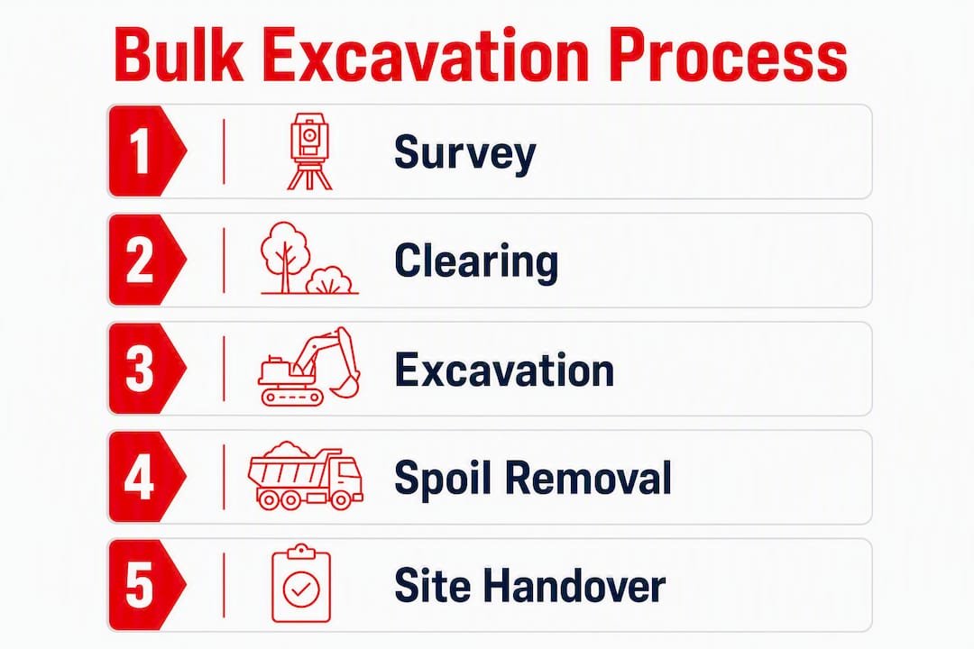Infographic illustrating bulk excavation step process