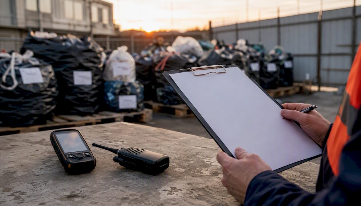 Waste bags and document handover on site