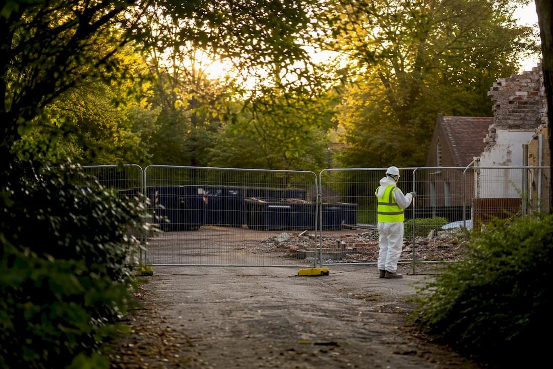 Demolition site with asbestos safety setup