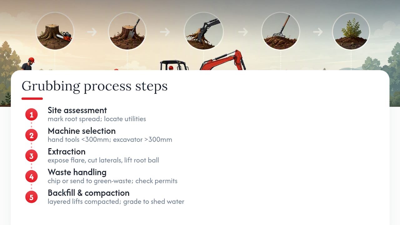 Step-by-step grubbing process diagram