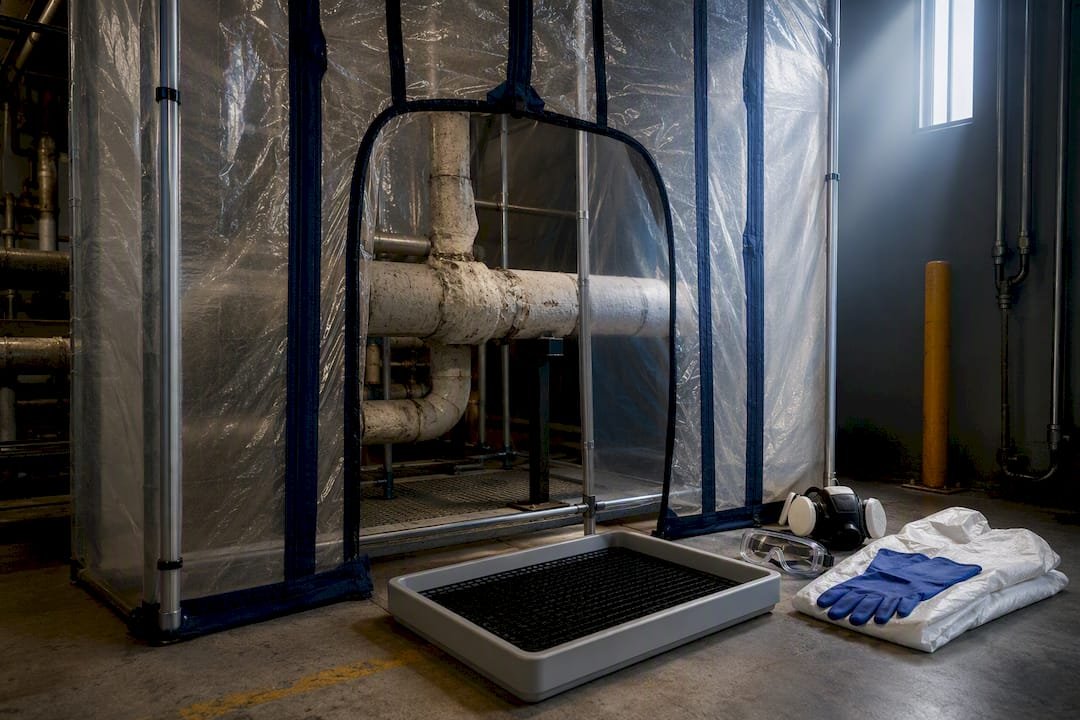 Aged pipe lagging inside containment enclosure
