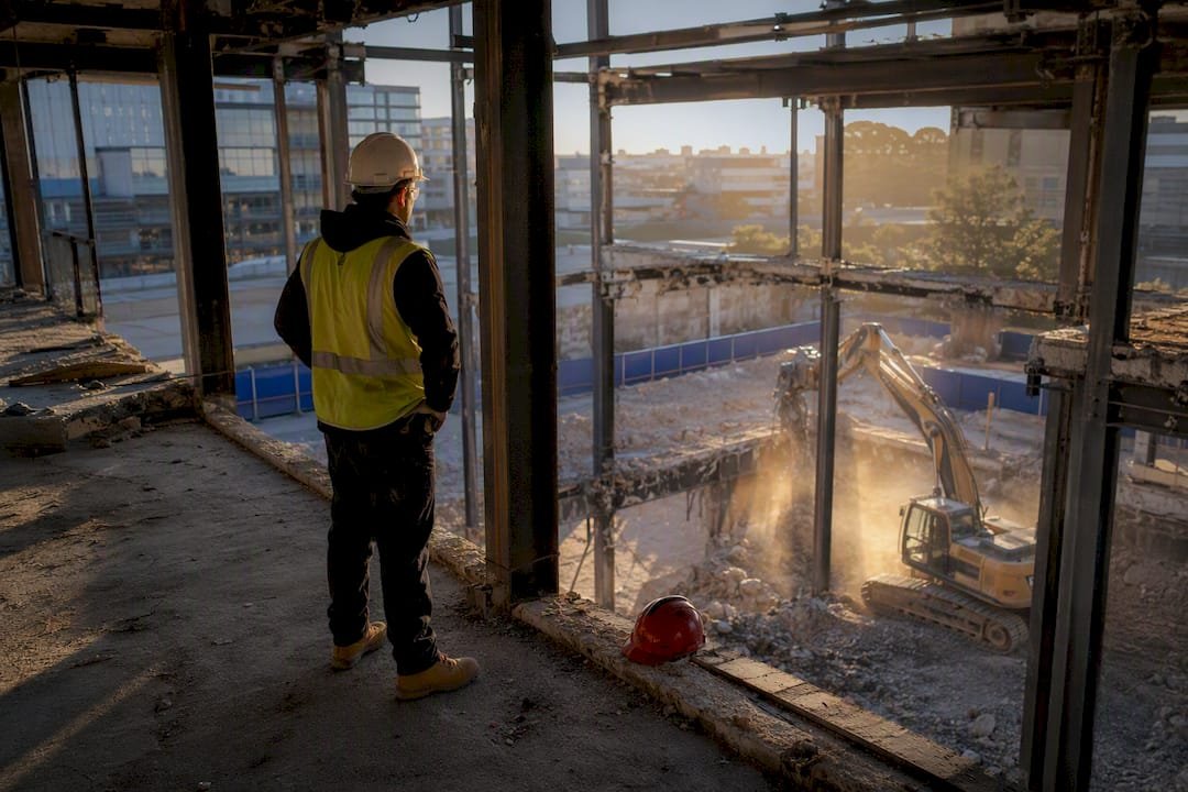 Controlled structural demolition inside commercial building