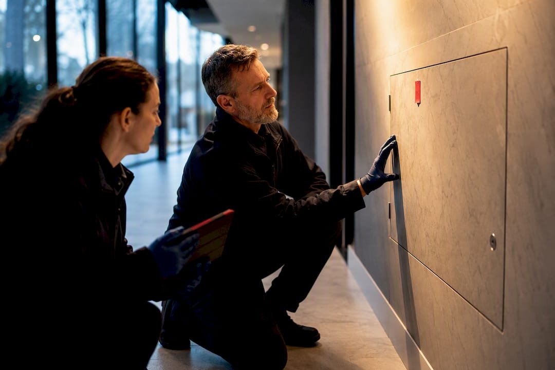 Professionals checking asbestos register location