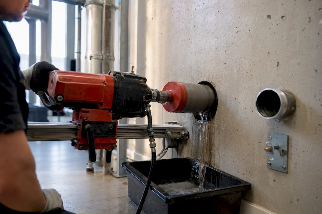 Core drill making a clean concrete opening