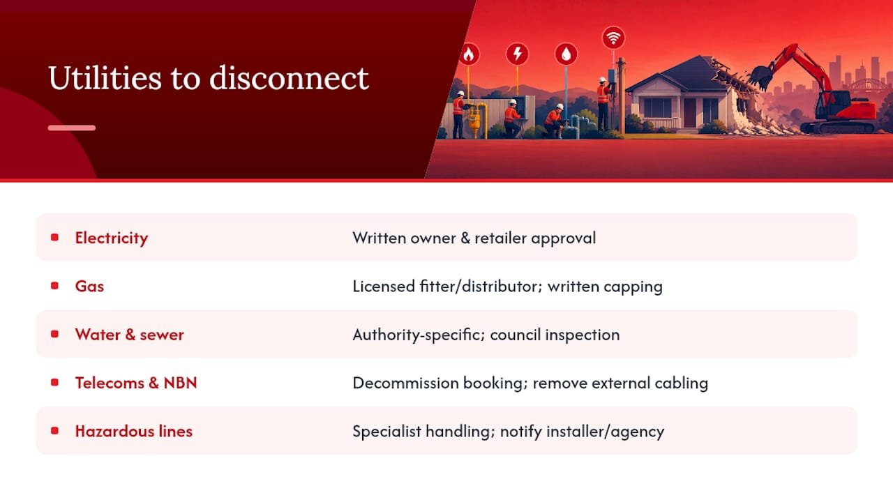 Five utility categories for NSW demolition