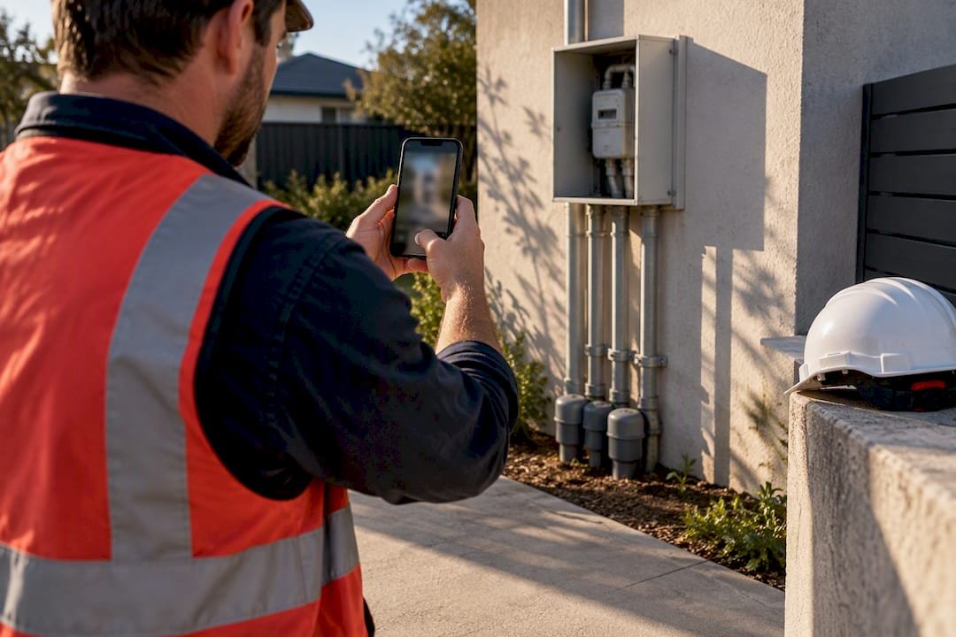 Contractor photographing isolated service point