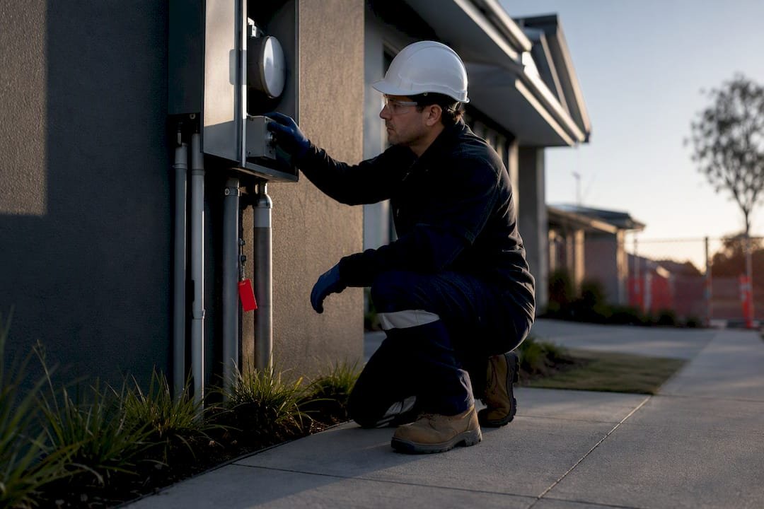 Technician checking isolated utility services