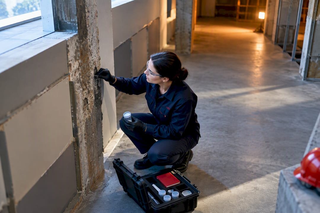 Assessor inspecting materials before demolition