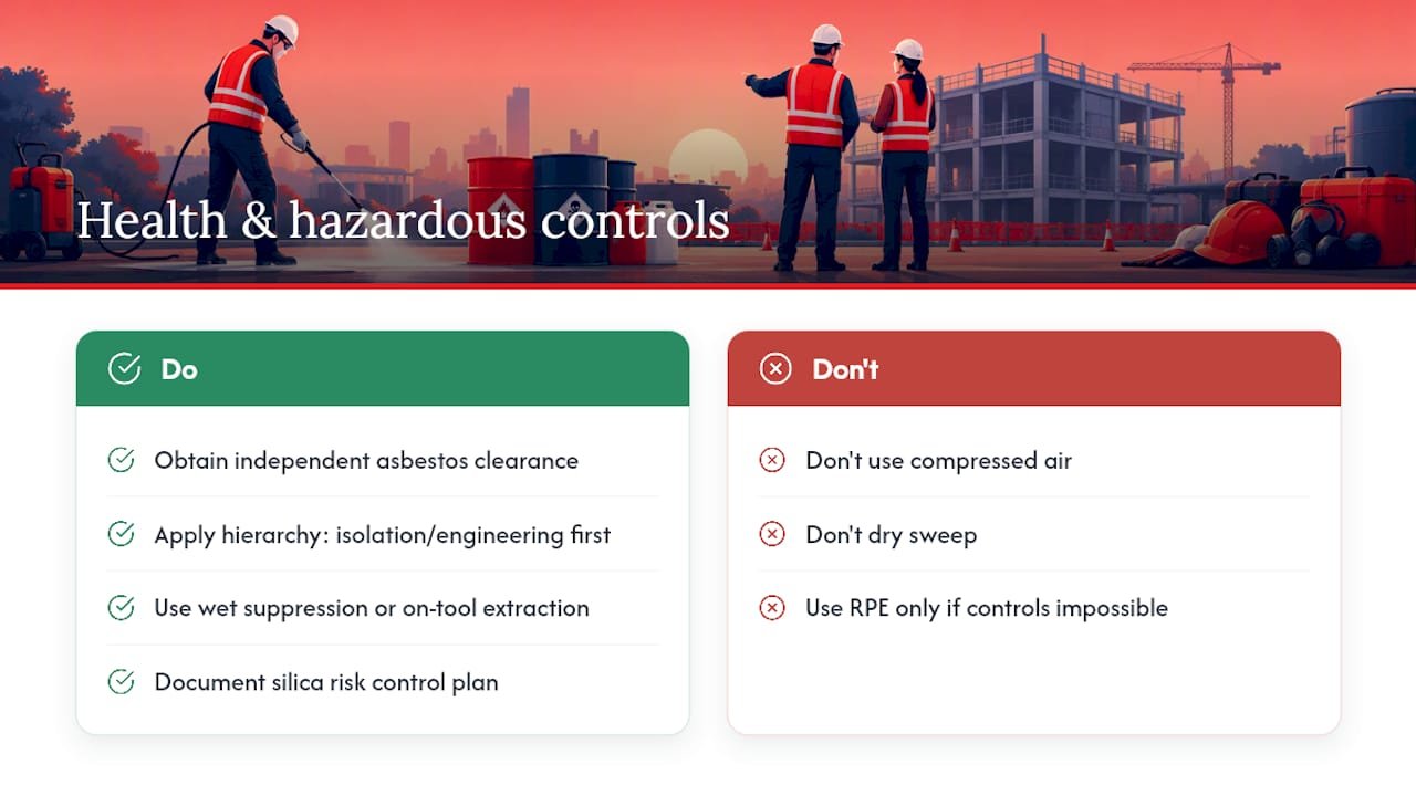 Health, safety and hazardous-material controls during final cleaning — overview diagram