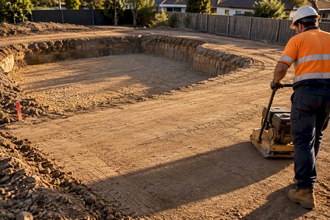 Contractor levelling restored demolition site