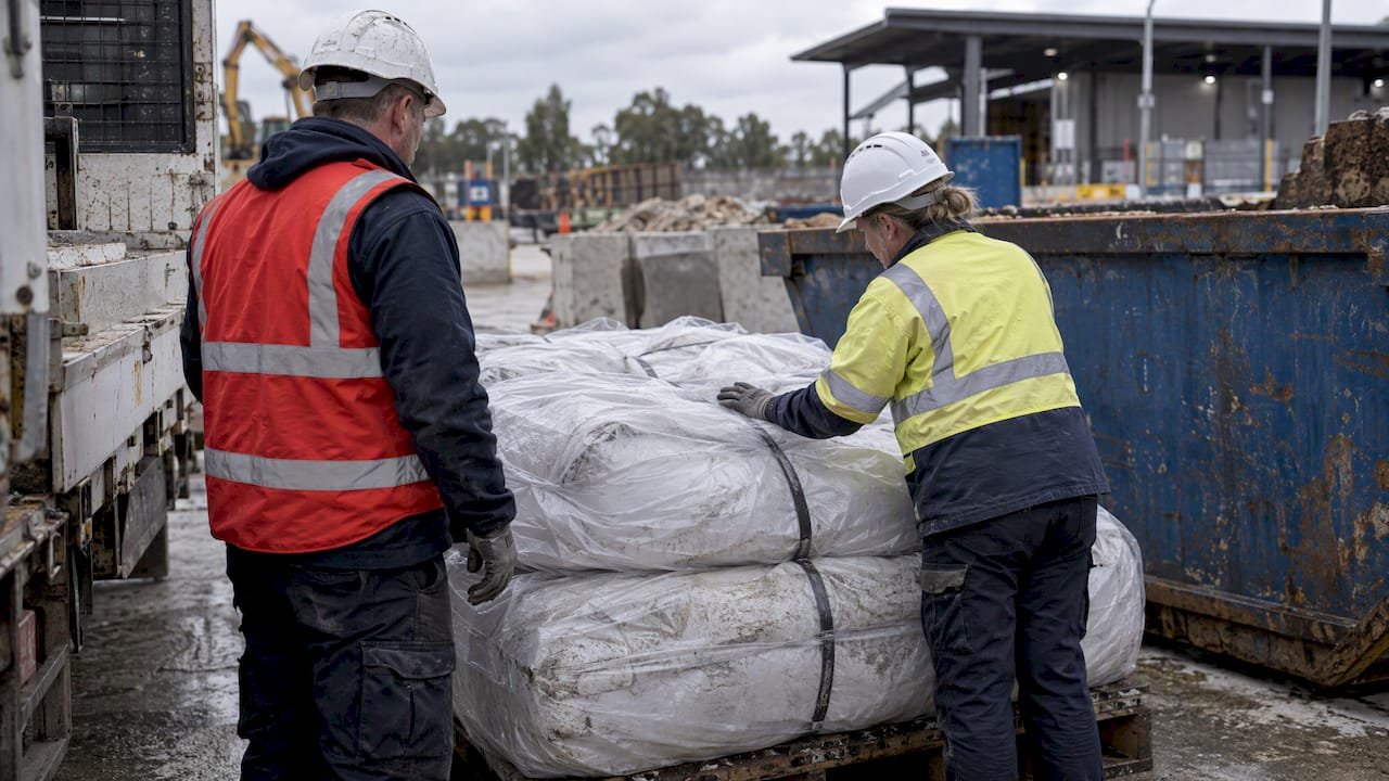 Sealed asbestos waste load at transfer facility