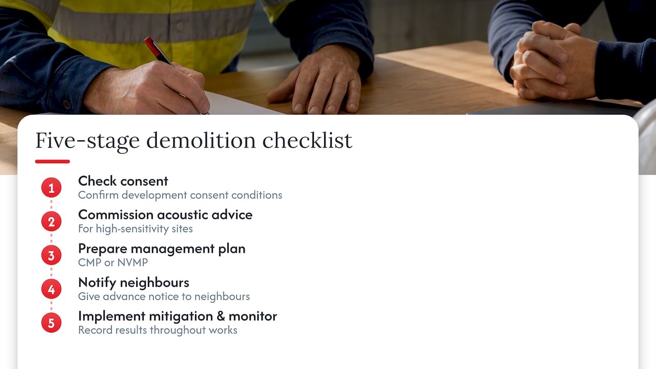Five-step demolition noise compliance process