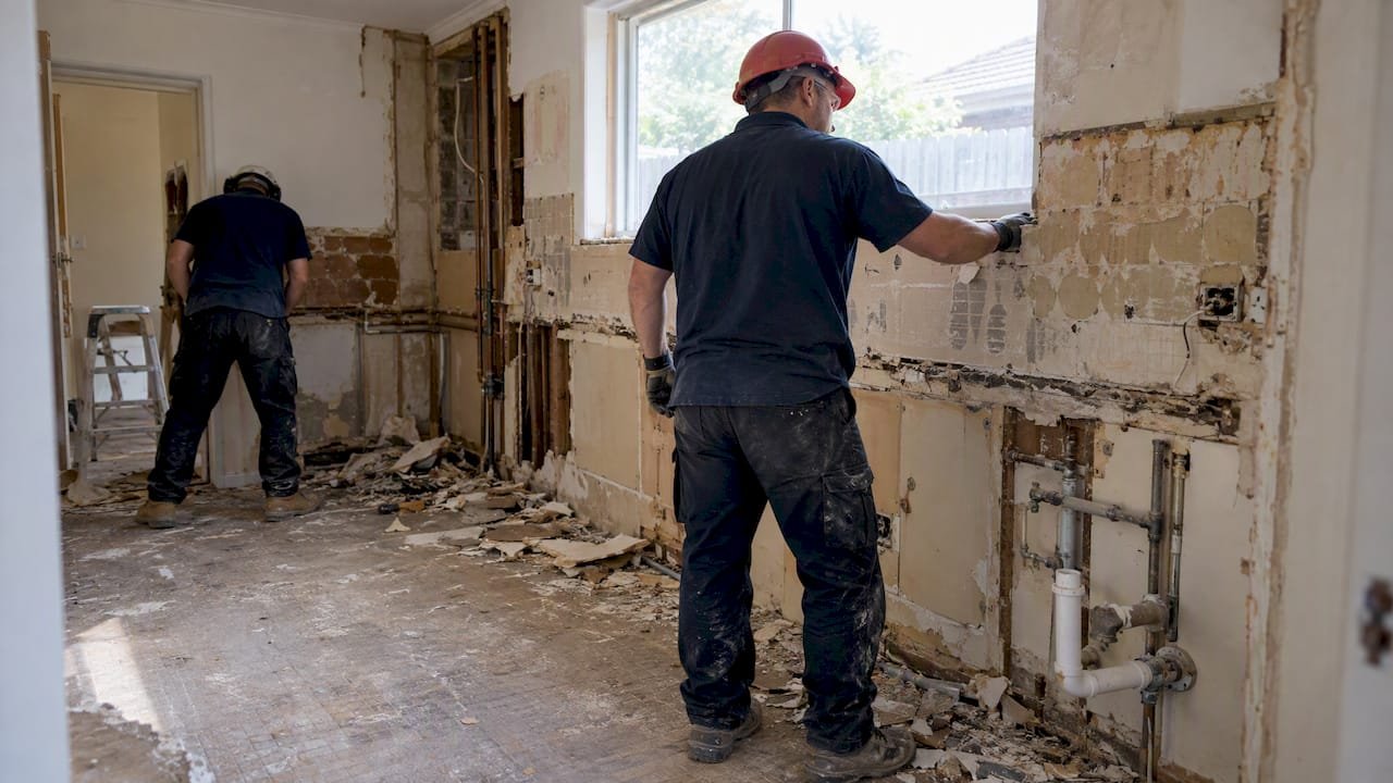Partially stripped kitchen ready for asbestos assessment